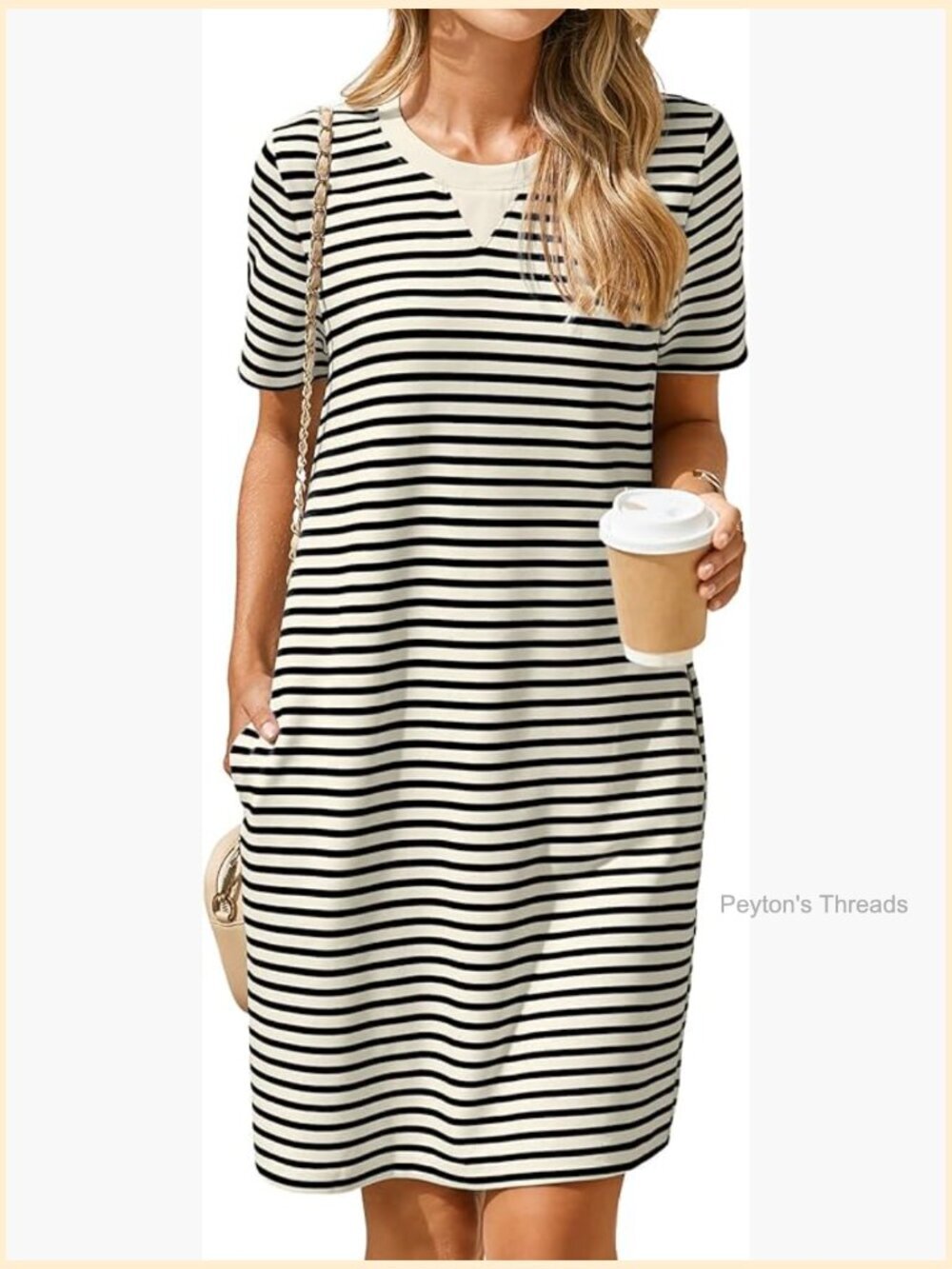 Short Sleeve Crew Neck Shift Dress with Pockets